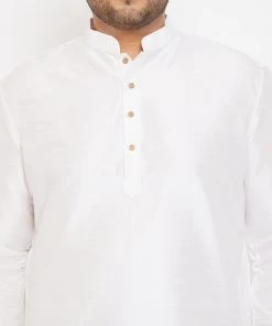 VASTRAMAY Men's Plus Size White Silk Blend Kurta Plus Size Collection