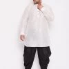 Vastramay Men's Plus Size White Silk Blend Kurta And Black Dhoti Pant Set