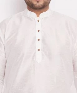 Vastramay Men's Plus Size White Silk Blend Kurta And Black Dhoti Pant Set 13 Vastramay Men's Plus Size White Silk Blend Kurta And Black Dhoti Pant Set