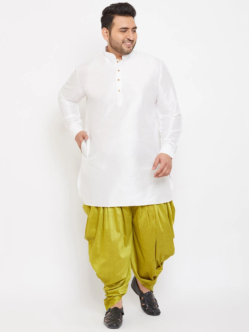 Vastramay Men's Plus Size White Silk Blend Kurta And Dhoti Pant Set Plus Size Collection 3 Vastramay Men's Plus Size White Silk Blend Kurta And Dhoti Pant Set Plus Size Collection