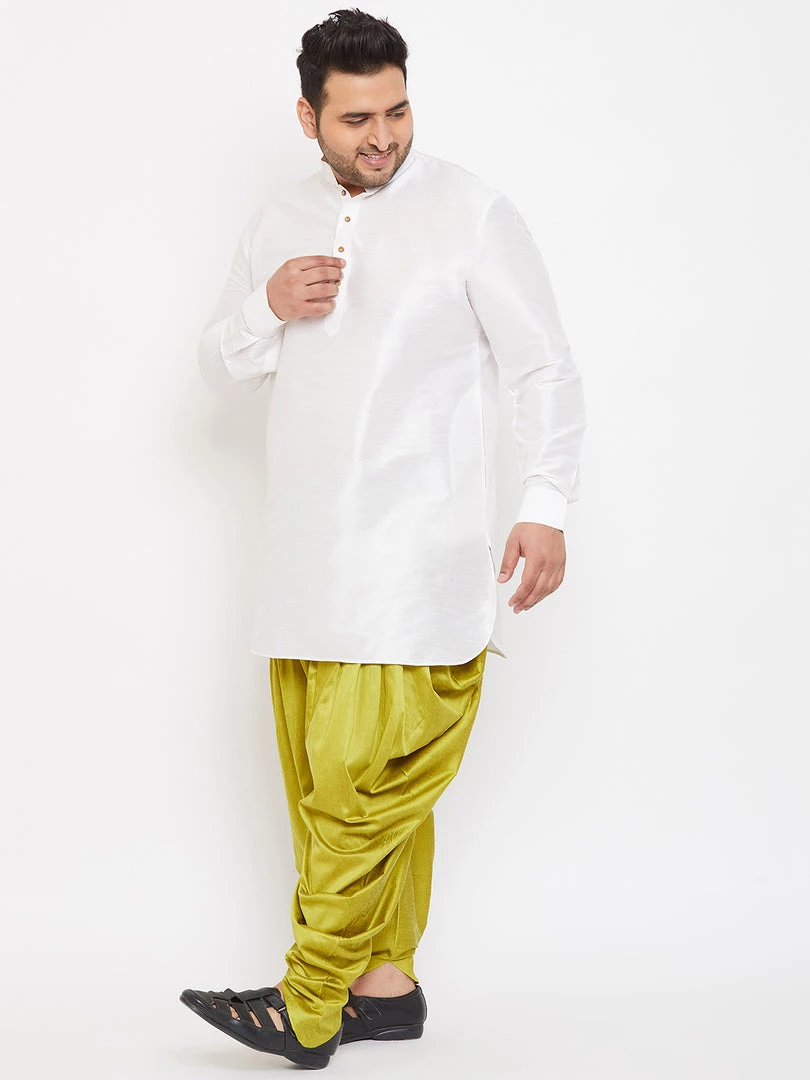 Vastramay Men's Plus Size White Silk Blend Kurta And Dhoti Pant Set Plus Size Collection 4 Vastramay Men's Plus Size White Silk Blend Kurta And Dhoti Pant Set Plus Size Collection