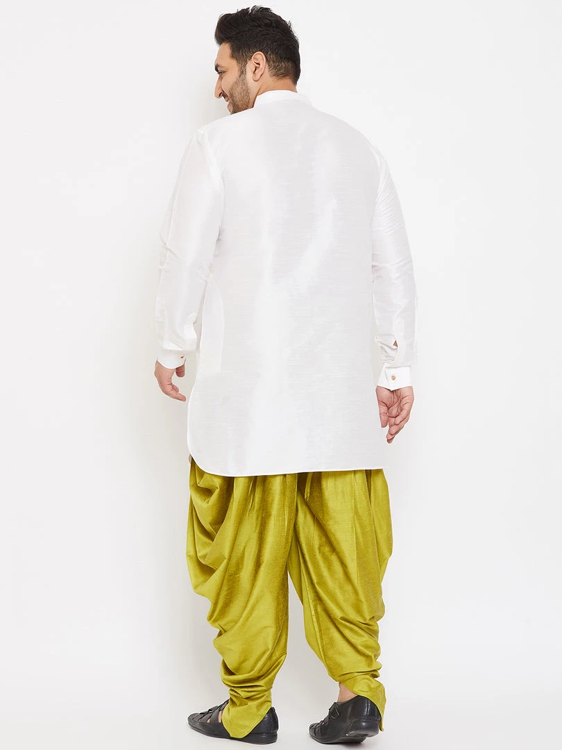 Vastramay Men's Plus Size White Silk Blend Kurta And Dhoti Pant Set Plus Size Collection 5 Vastramay Men's Plus Size White Silk Blend Kurta And Dhoti Pant Set Plus Size Collection