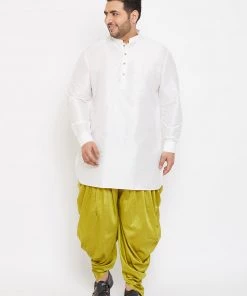 VASTRAMAY Men's Plus Size White Silk Blend Kurta Plus Size Collection