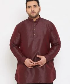 VASTRAMAY Men's Plus Size Wine Silk Blend Kurta Plus Size Collection