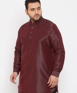 VASTRAMAY Men's Plus Size Wine Silk Blend Kurta Plus Size Collection