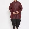 Plus Size Collection VASTRAMAY Men's Plus Size Wine Silk Blend Kurta And Dhoti Pant Set 2 Plus Size Collection VASTRAMAY Men's Plus Size Wine Silk Blend Kurta And Dhoti Pant Set