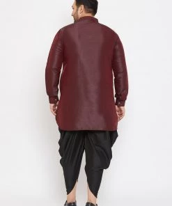 Plus Size Collection VASTRAMAY Men's Plus Size Wine Silk Blend Kurta And Dhoti Pant Set