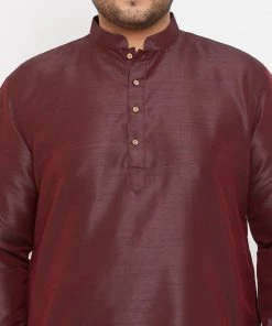 Plus Size Collection VASTRAMAY Men's Plus Size Wine Silk Blend Kurta And Dhoti Pant Set