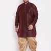 Plus Size Collection VASTRAMAY Men's Plus Size Wine Silk Blend Kurta AndRose Gold Dhoti Pant Set