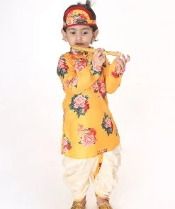 VASTRAMAY SISHU Infant Boys Multicolor-Base-Yellow Cotton Blend Kurta And Dhoti Set