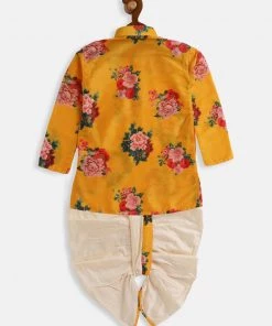 VASTRAMAY SISHU Infant Boys Multicolor-Base-Yellow Cotton Blend Kurta And Dhoti Set