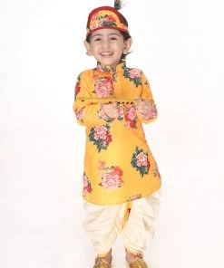 VASTRAMAY SISHU Infant Boys Multicolor-Base-Yellow Cotton Blend Kurta And Dhoti Set