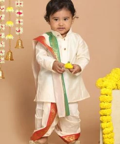 Boys VASTRAMAY SISHU Boy's Gold-Toned Kurta With Dhoti Pants & With Dupatta
