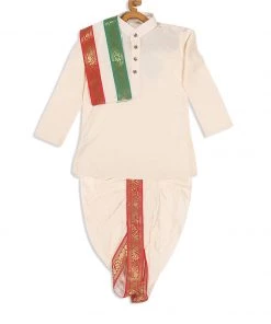 Boys VASTRAMAY SISHU Boy's Gold-Toned Kurta With Dhoti Pants & With Dupatta