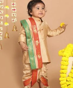 Boys VASTRAMAY SISHU Boy's Rose Gold Kurta With Dhoti Pants & With Dupatta