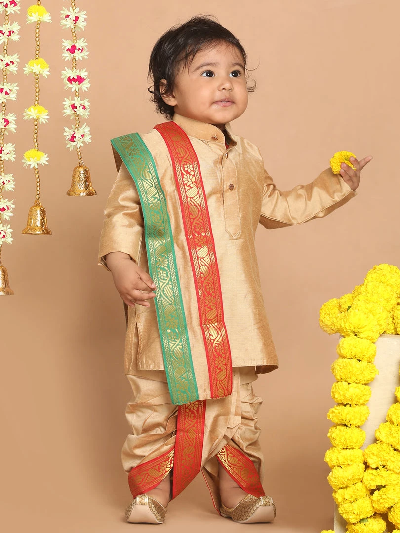 Boys VASTRAMAY SISHU Boy's Rose Gold Kurta With Dhoti Pants & With Dupatta 3 Boys VASTRAMAY SISHU Boy's Rose Gold Kurta With Dhoti Pants & With Dupatta
