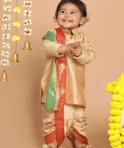 Boys VASTRAMAY SISHU Boy's Rose Gold Kurta With Dhoti Pants & With Dupatta