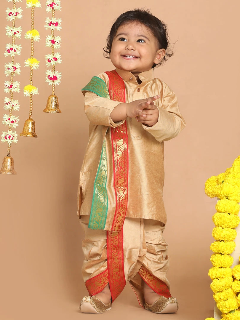 Boys VASTRAMAY SISHU Boy's Rose Gold Kurta With Dhoti Pants & With Dupatta 4 Boys VASTRAMAY SISHU Boy's Rose Gold Kurta With Dhoti Pants & With Dupatta