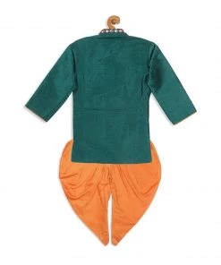 Boys VASTRAMAY SISHU Boy's Green Embroidered Angrakha Mirror Work Kurta With Dhoti Pants