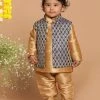 Boys VASTRAMAY SISHU Boy's Blue Woven Design Slim Fit Nehru Jacket 1 Boys VASTRAMAY SISHU Boy's Blue Woven Design Slim Fit Nehru Jacket