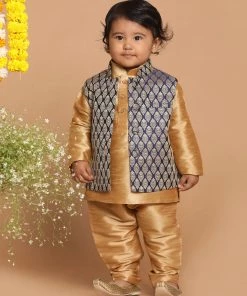 Boys VASTRAMAY SISHU Boy's Blue Woven Design Slim Fit Nehru Jacket
