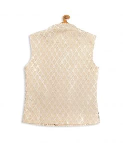 Boys VASTRAMAY SISHU Boy's Cream Woven Design Nehru Jackets