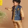 VASTRAMAY SISHU Boy's Gold-Toned & Maroon Woven Design Nehru Jackets