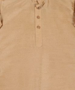 VASTRAMAY SISHU Boy's Gold-toned Ethnic Motifs Kurta & Churidar With Blue Nehru Jacket