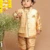 VASTRAMAY SISHU Boys Gold -Toned Woven Design Slim-Fit Nehru Jacket