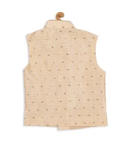 VASTRAMAY SISHU Boys Gold -Toned Woven Design Slim-Fit Nehru Jacket