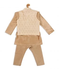 Boys VASTRAMAY SISHU Boy's Rose Gold Kurta And Pajama With Gold Jacket 13 Boys VASTRAMAY SISHU Boy's Rose Gold Kurta And Pajama With Gold Jacket
