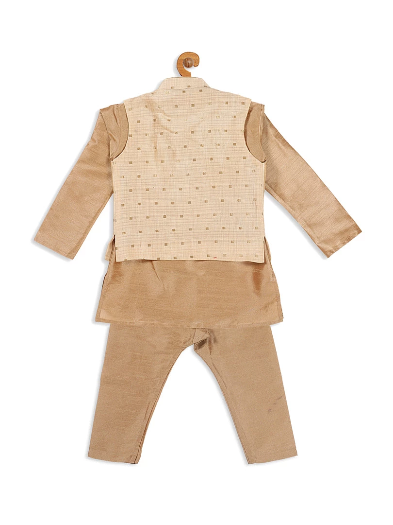 Boys VASTRAMAY SISHU Boy's Rose Gold Kurta And Pajama With Gold Jacket 6 Boys VASTRAMAY SISHU Boy's Rose Gold Kurta And Pajama With Gold Jacket