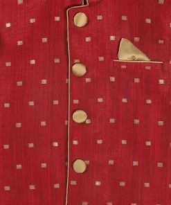 Boys VASTRAMAY SISHU Boy's Maroon & Gold Toned Woven Design Nehru Jacket 10 Boys VASTRAMAY SISHU Boy's Maroon & Gold Toned Woven Design Nehru Jacket