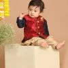 Boys VASTRAMAY SISHU Boy's Navy Blue Kurta With Rose Gold Dhoti Pants & Maroon Nehru Jacket