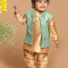 VASTRAMAY SISHU Boy's Rose Gold & Green Kurta Set With Nehru Jacket