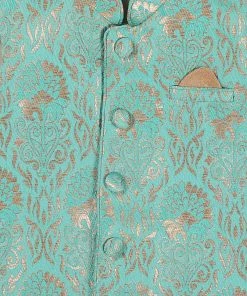 VASTRAMAY SISHU Boy's Rose Gold & Green Kurta Set With Nehru Jacket