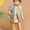 Boys VASTRAMAY SISHU Boy's Grey & Gold -Coloured Woven Design Nehru Jacket