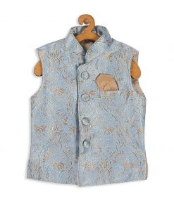 Boys VASTRAMAY SISHU Boy's Grey & Gold -Coloured Woven Design Nehru Jacket