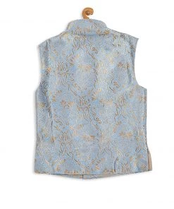 Boys VASTRAMAY SISHU Boy's Grey & Gold -Coloured Woven Design Nehru Jacket