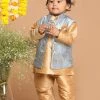 VASTRAMAY SISHU Boy's Rose Gold Kurta Set With Grey Nehru Jacket 1 VASTRAMAY SISHU Boy's Rose Gold Kurta Set With Grey Nehru Jacket