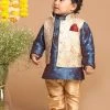 Boys VASTRAMAY SISHU Boy's Blue Printed Kurta With Rose Gold Pyjamas & Nehru Jacket 1 Boys VASTRAMAY SISHU Boy's Blue Printed Kurta With Rose Gold Pyjamas & Nehru Jacket