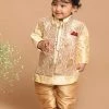 VASTRAMAY SISHU Boy's Beige Ethnic Motifs Printed Kurta With Pyjamas