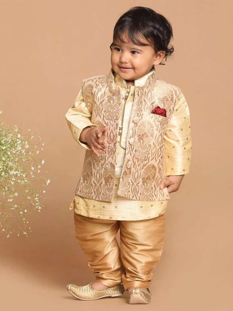 VASTRAMAY SISHU Boy's Beige Ethnic Motifs Printed Kurta With Pyjamas 3 VASTRAMAY SISHU Boy's Beige Ethnic Motifs Printed Kurta With Pyjamas