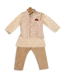 VASTRAMAY SISHU Boy's Beige Ethnic Motifs Printed Kurta With Pyjamas