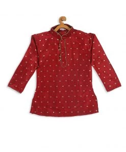 Boys VASTRAMAY SISHU Boy's Maroon Ethnic Motifs Woven Design Kurta With Rose Gold Pyjama And Jacket 14 Boys VASTRAMAY SISHU Boy's Maroon Ethnic Motifs Woven Design Kurta With Rose Gold Pyjama And Jacket