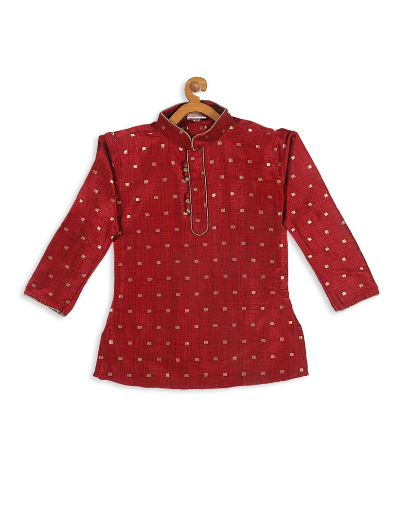 Boys VASTRAMAY SISHU Boy's Maroon Ethnic Motifs Woven Design Kurta With Rose Gold Pyjama And Jacket 8 Boys VASTRAMAY SISHU Boy's Maroon Ethnic Motifs Woven Design Kurta With Rose Gold Pyjama And Jacket