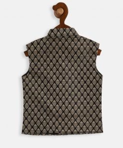 VASTRAMAY SISHU Infant Boy's Black And Gold Silk Blend Nehru Jacket Boys