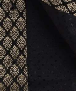 VASTRAMAY SISHU Infant Boy's Black And Gold Silk Blend Nehru Jacket Boys