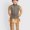 VASTRAMAY SISHU Infant Boys Rose Gold Silk Blend Jacket, Kurta And Pyjama Set