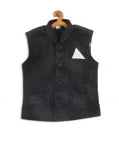 VASTRAMAY SISHU Boy's Black Polka Dot Printed Slim-Fit Nehru Jackets Boys